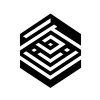 Geometric Black Hexagon with MazeLike on White Background Abstract Modern Artwork vector