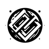 Geometric Abstraction Black and White Circular with Interlocking Shapes and Minimalist Aesthetic. vector