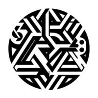 Geometric Black and White Circular with Abstract, Interlocking Shapes, creating a visually complex and intriguing pattern. vector