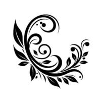 Elegant Black and White Floral with Curls, Leaves, and Dots on a Simple, Clean Background. vector