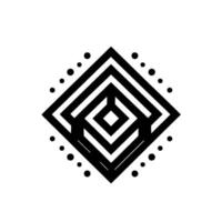 Geometric black diamond with concentric squares and decorative dot pattern on white background, modern aesthetic. vector