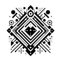 Geometric Black and White Symmetrical with DiamondShaped Center and Angular Lines, Circles, and Dots. vector