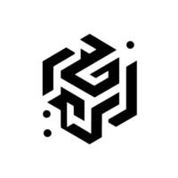 Abstract geometric cube illustration with mazelike black lines and dots on a white background, creating a modern, minimalist visual. vector