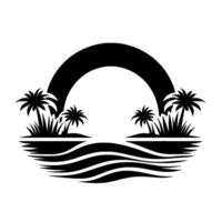 Minimalist Black and White Featuring Palm Trees, Island Landscape, and Arch Elements, Ideal for Travel and Tropical Brands. vector