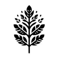 Stylized Black and White Botanical Illustration Geometric Tree with Varying Leaf Shapes, Featuring a Clean and Minimalist Aesthetic. vector