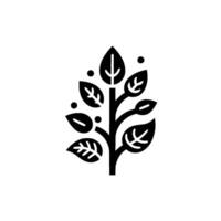 Black and white minimalist stylized illustration of a plant with leaves and small circular accents, isolated on white background, modern . vector