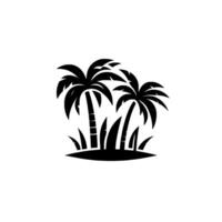 Minimalist black and white illustration featuring two stylized palm trees on a small island with grasses, perfect for tropical themes. vector