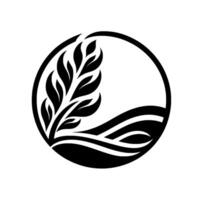 Black and White Minimalist of a Leafy Sprig and Abstract Waves Encased in a Circle. vector