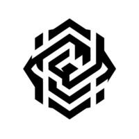 Geometric Hexagon with a Labyrinthine Interplay of Black and White Lines, Creating a Modern Abstract Composition on a White Background vector