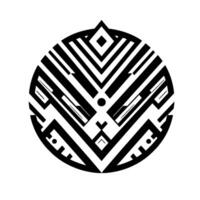 Geometric Black and White Circular Abstract Tribal Symbol with Intricate Line Work and Shapes on a White Background. vector