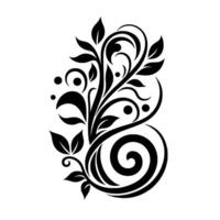 Elegant Black and White Botanical featuring Leafy Branches, Curlicues, and Circular Embellishments on a White Background. vector
