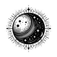 Celestial Yin Yang A black and white cosmic featuring the moon, stars, and geometric elements, evoking balance and mysticism. vector