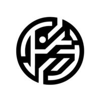 Abstract Monochromatic Emblem Geometric with Lines, Circles and Minimalistic Styling, a Modern within a Black Circular Frame. vector