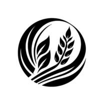 Black and white circular emblem with stylized wheat and leaves, conveying nature, harvest, and organic elements. vector