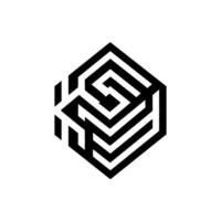 Geometric Labyrinth Black Hexagonal Maze with Complex, Intertwined Paths Centered on a White Background. vector