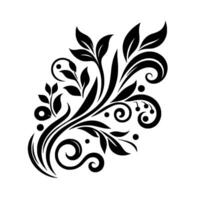 Elegant Black and White Floral with Leaves, Swirls, and Dots on a White Background, Ideal for Decor or Patterning vector
