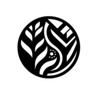 Abstract Monochrome Circular featuring stylized foliage, geometric patterns, and a sunburst element, set against a white background. vector
