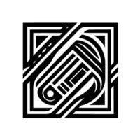 Bold Geometric Horse Head within a Square Frame, Abstract Art, Black White Linear Illustration. vector