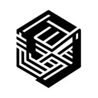 Isometric Hexagon A geometric abstract in monochrome, featuring interwoven lines creating a complex, optical illusion. vector