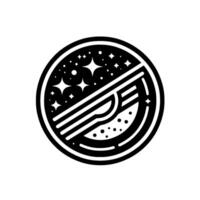 Black and white circular emblem featuring stylized celestial elements including stars, a curved shape, and parallel lines suggestive of space and technology. vector