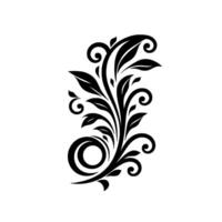 Elegant Black and White Floral Scrollwork A symmetrical featuring leaves, spirals, and a minimalist, classic aesthetic, set against a white backdrop. vector