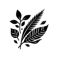 Stylized Black and White Botanical Arrangement featuring diverse leaf forms, clustered on a crisp white background, perfect for minimalist . vector