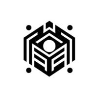 Geometric Abstract A symmetrical black and white honeycomblike structure with a central circle and four surrounding dots. vector