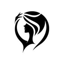 Elegant Silhouette of a Woman with Stylized Hair and Reaching Hand within a Circular Frame, Black and White Art. vector