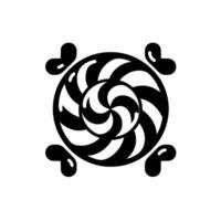 Swirlpatterned black and white lollipop with four heartshaped decorative accents, set against a plain white background. vector