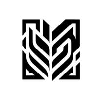 Modern Black and White Abstract , Geometric M with LeafLike Pattern, Framed in a Square on White Background vector