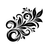 Elegant Black Floral Motif on White Background A symmetrical, stylized of leaves, scrolls and flourishes, creating a classic, decorative element for projects. vector