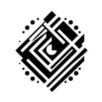 Geometric Black and White Abstract Composition Featuring Lines, Shapes, and Dots Centered in Square vector