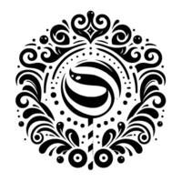Intricate monochrome featuring a stylized lollipop at the center, surrounded by ornate, swirling decorative elements within a circular frame. vector