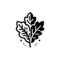 Stylized Black and White Leaf Illustration Featuring Detailed Veins and Scalloped Edges with Minimalist Dots on a Plain White Backdrop. vector