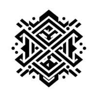Symmetrical, geometric composed of interwoven black and white lines and dot accents, creating a balanced, abstract pattern. vector