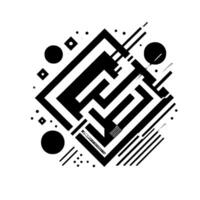 Abstract geometric composition of interlocking shapes, creating a labyrinthine D effect in monochromatic grayscale on white. vector
