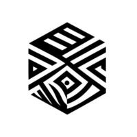 Geometric Black and White Hexagon A Deffect shape with intricate line patterns creating a visually compelling . vector