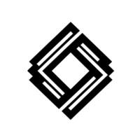 Abstract geometric featuring a black overlapping square motif on a white background, creating a complex, modern, and symmetrical pattern. vector