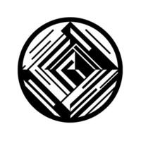 Black and white minimalist , geometric squareincircle with lines, abstract art, and stark contrast on white background. vector