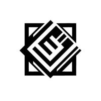 Geometric black and white featuring layered squares and a central abstract letterlike form, clean modern style with shadow. vector