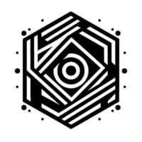 Bold Geometric Hexagon Composition Featuring Layered Lines, Concentric Circles, and Dot Accents, in Monochrome. vector