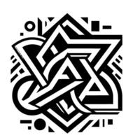 Black and White Geometric Abstraction Interlocking Shapes, Lines, and Forms in a Symmetrical Composition. vector