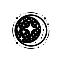 Celestial Black and White Circular with Moon, Stars, and Decorative Border Elements on White Background. vector
