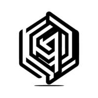 Abstract Geometric Hexagon with Interlocking Black and White Lines, Creating a Modern and Minimalist D Illusion. vector