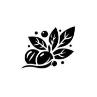 Monochromatic Black and White Minimalist Illustration of a stylized natural motif leaves, berries, and curves with a smooth, serene aesthetic on white background. vector