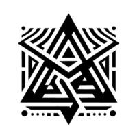 Geometric Black and White Starburst Pattern Featuring Interwoven Triangles and Striped Lines with a Clean, Modern Minimalist Aesthetic. vector