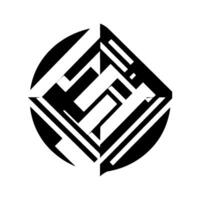 Abstract black and white geometric within a circle, showcasing a modern, minimalist aesthetic with intricate lines and contrasting shapes on a white backdrop. vector