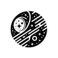 Celestial sphere , black and white, abstract cosmos art with stars, crescent moon, and stylized space elements. vector