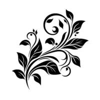 Elegant Black Floral Pattern A symmetrical stylized featuring leaves and swirls against a white background. vector