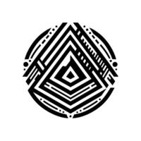 Geometric Black White Mandala A Circular Composition Featuring Concentric Triangular Patterns and Radial Lines on White Background. vector